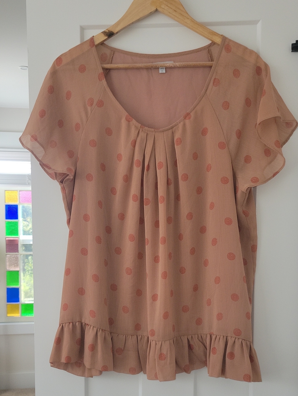 GAP Peach Polka Dot Ruffle Short Sleeve Blouse